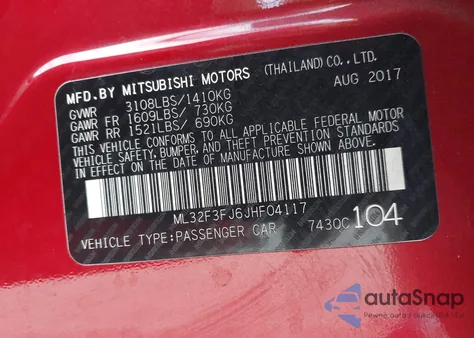 2018 Mitsubishi Mirage G4 Es from USA, damaged, VIN ML32F3FJ6JHF04117